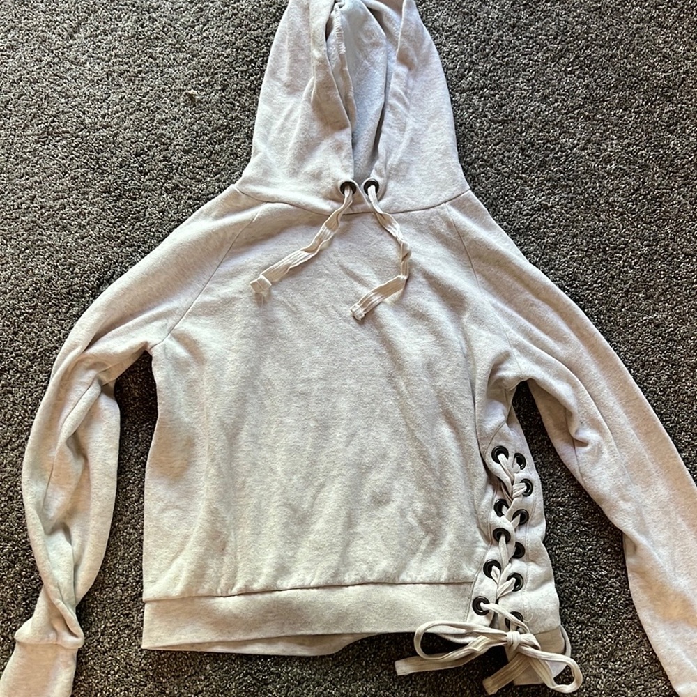 Cream side tie hoodie